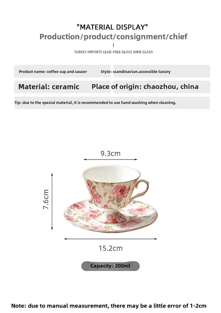 200ml Manuale Fiore Ceramica Caffettiera Tazza da caffè Piattino Set Tè Pomeridiano Cina Nero Tazza da tè Piattino Decorazione Ristorante