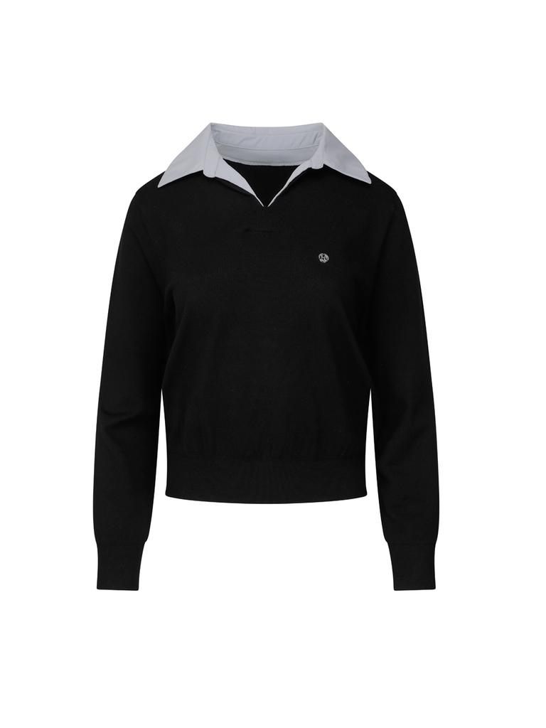 LAUV Shirt Collar Layered Knit T-Shirt_Black