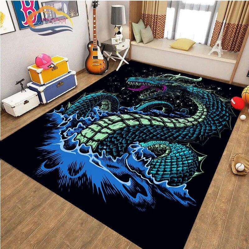 Kinesisk Drage Teppe 3D Trykk Dyr Tegneserie Mytisk drage Områdeteppe Stue Lekematte Gang Entrédør Dekor