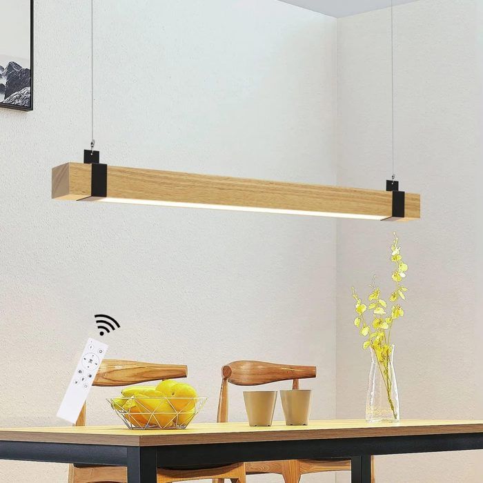Lampe à suspension LED - NETTLIFE - 100 cm - Bois clair - Dimmable - Style scandinave