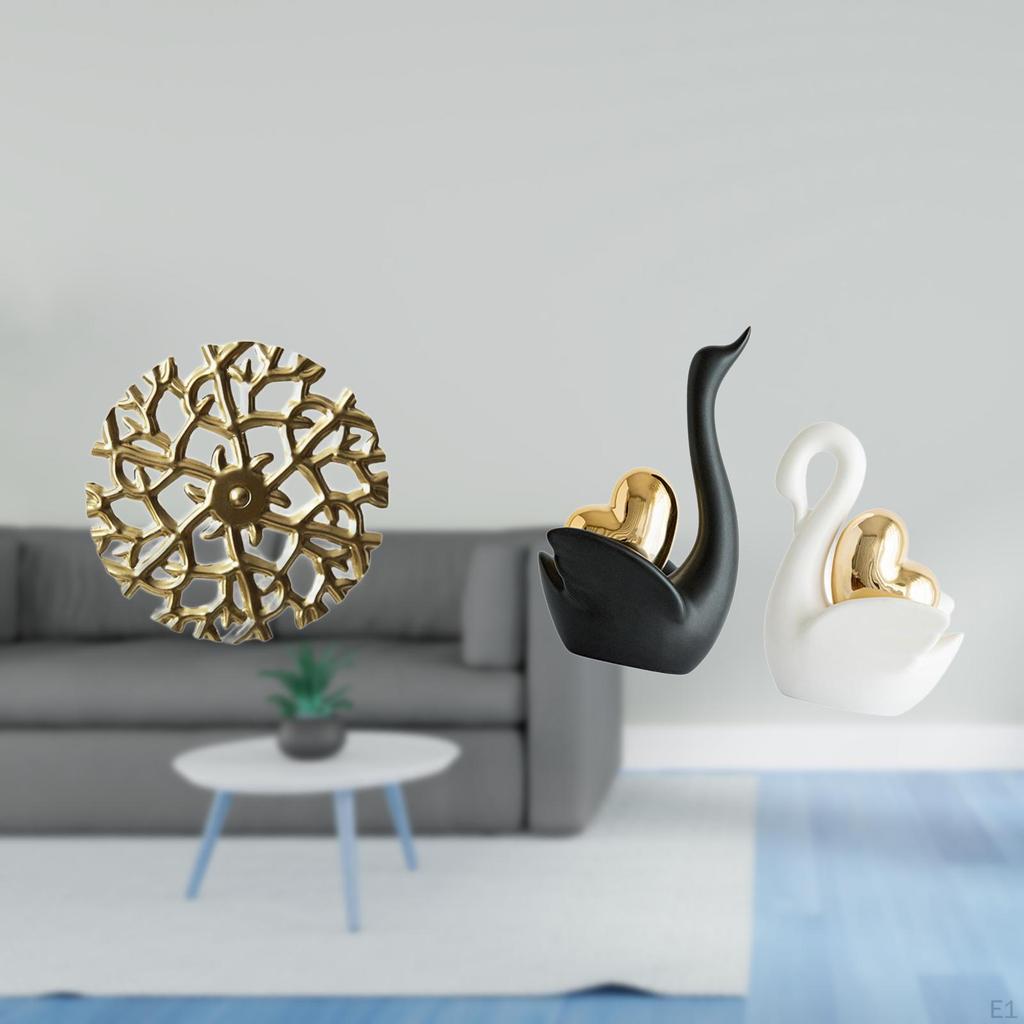 Rustic Scenic Metal Wall Art And Swan Figurines Tabletop Ornaments Wrought Iron 3D Hanging Pendants