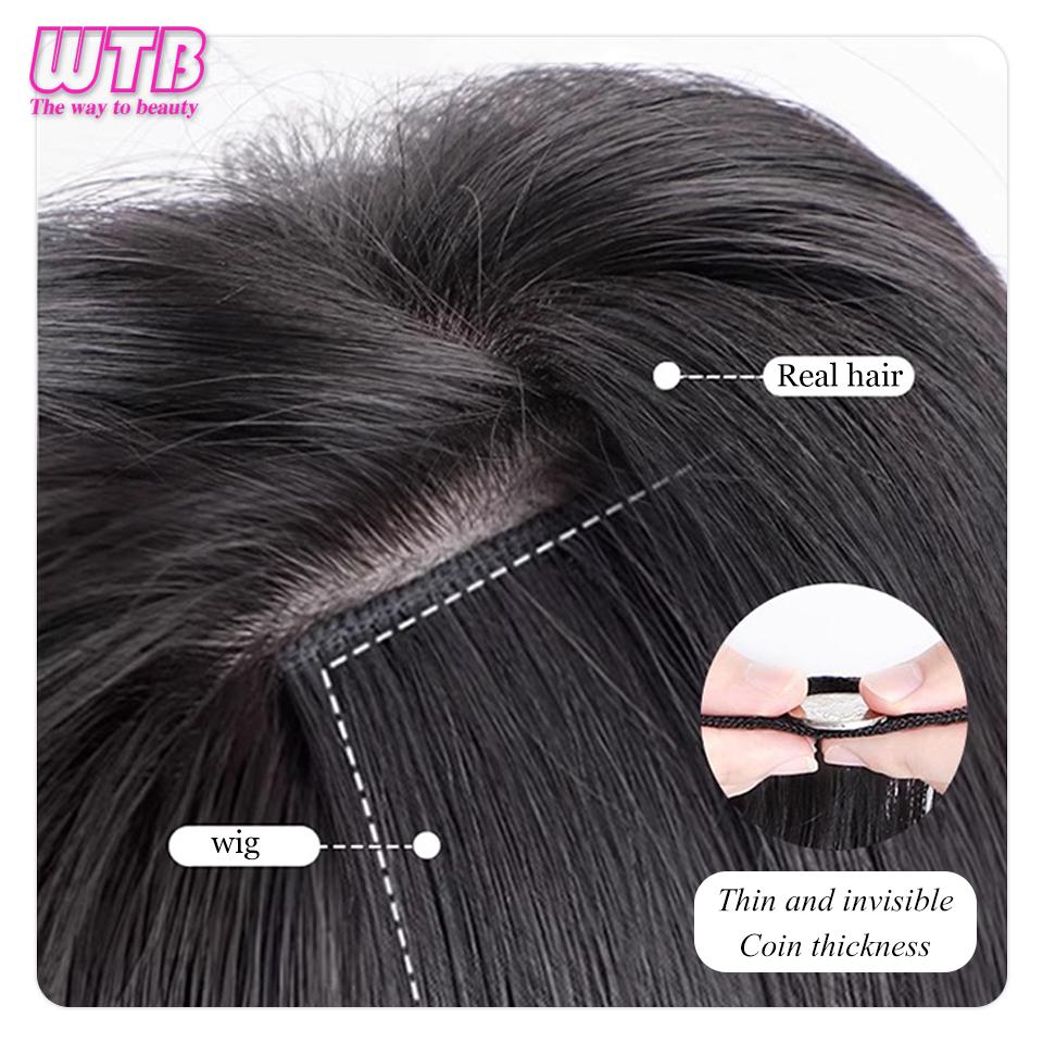 WTB Synthetic Wig Female Long Curly Hair One-piece U-shaped French Extension 4 Clips False Hair Brown Black Heat Resistant Fake Hair
