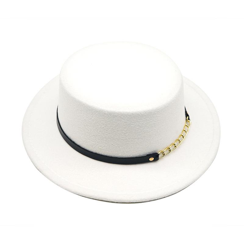 British Style Chain Solid Color Flat Top Top Hat Female And Male Gentleman Belt Buckle Large Wide Brim Retro Classic Jazz Hat