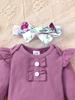 2022 Girls' Long Sleeve Top & Floral Overalls Three-Piece Set - Korean Spring/Autumn Style