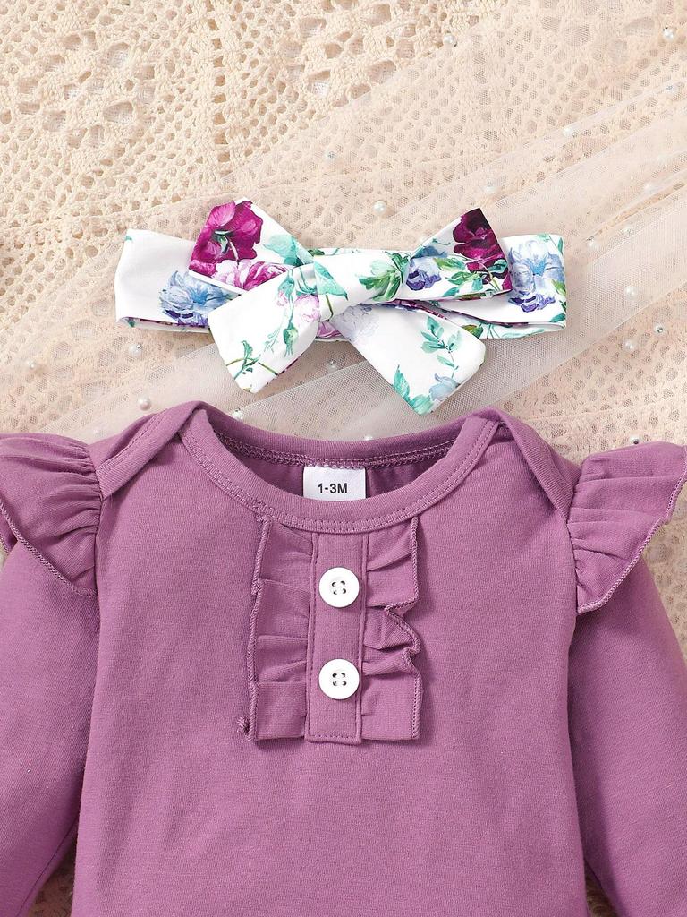 2022 Girls' Long Sleeve Top & Floral Overalls Three-Piece Set - Korean Spring/Autumn Style
