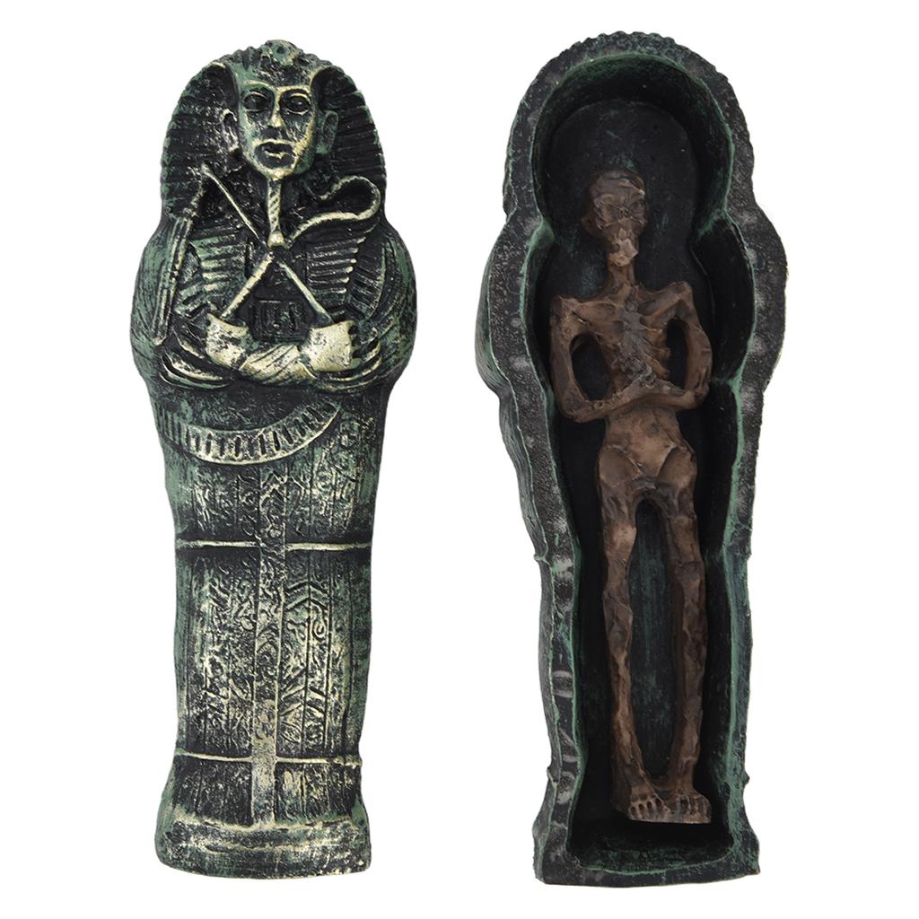 Mummy Coffin Decorations Aquarium Fish Tank Ornaments Landscape Skull Resin Skull Mummy Coffin Ornament