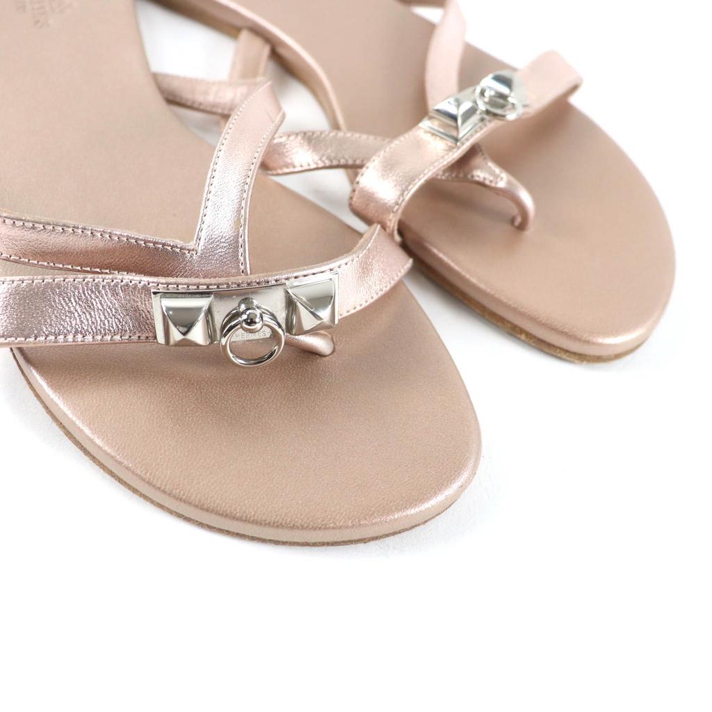 Great HERMES Sandals Medor Leather Thong Metal Pink Leather Women 36.5 Used
