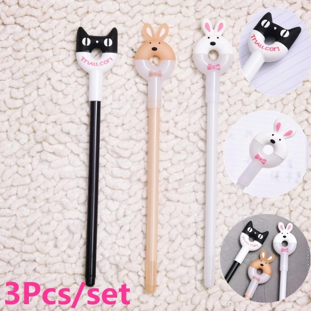 3 Pack Cute Plastic Ballpoint Pens Creative Cartoon Rabbit Cat Ballpoint Pen Gel Pen Signature Pen Children Gift Stationery