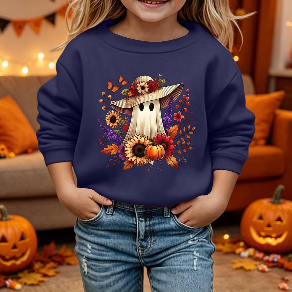 Kids Halloween Printed Hoodie Loose Fit Long Sleeve Casual Sweatshirt
