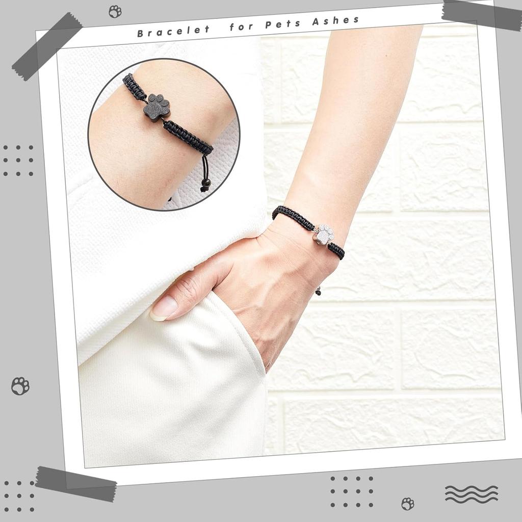 Misdary Adjustable Cremation Bracelet for Pets Ashes Dog Paw Pendant Bangle Stainless Steel Memorial Urn Jewelry Keepsake Urn Bracelet for Ashes with