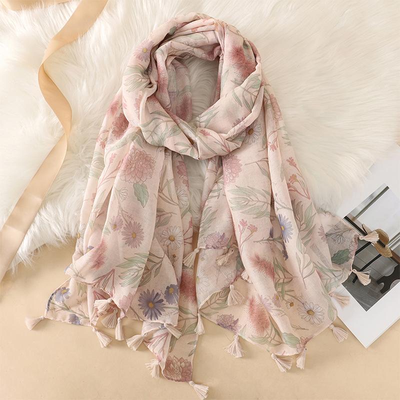 90*180CM New Fashion Printed Soft Linen Cotton Scarf Shawls Abstract Floral Tassel Viscose Scarves Lady High Quality Long Hijab