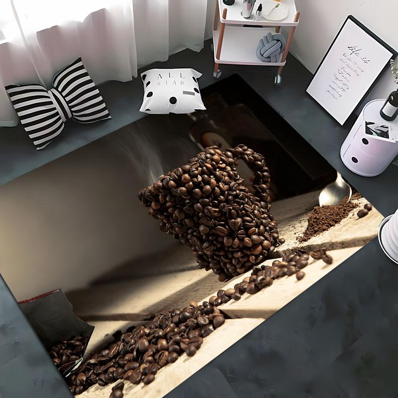 Funny Coffee Beans 3D Printing Carpet for Living Room Bedroom Alfombra Anti-slip Soft Area Rug Sofa Doormat Home Decor Tapete HD