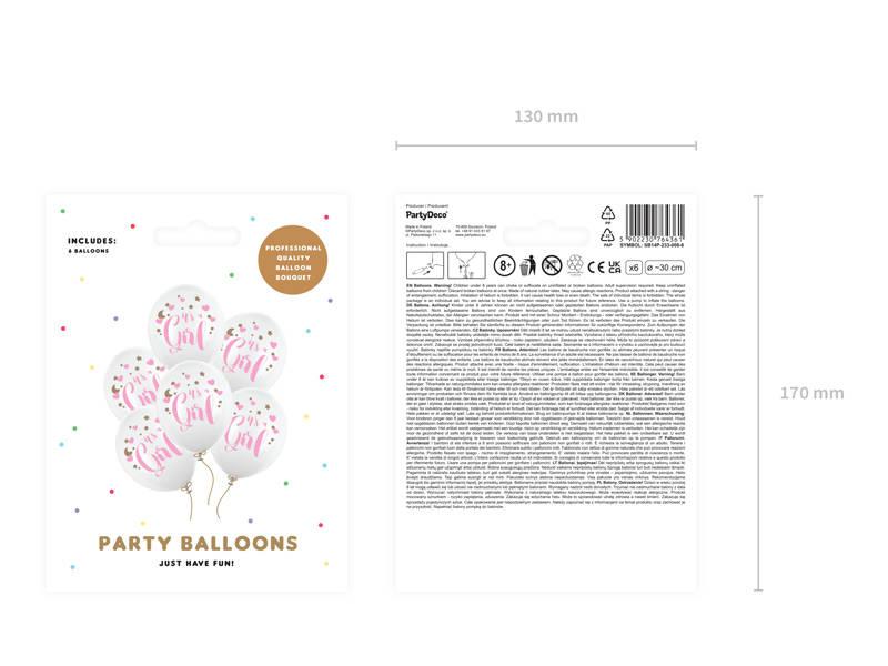 Balony Lateksowe It's A Girl, Pastel Pure White, 30Cm, 6 Szt.