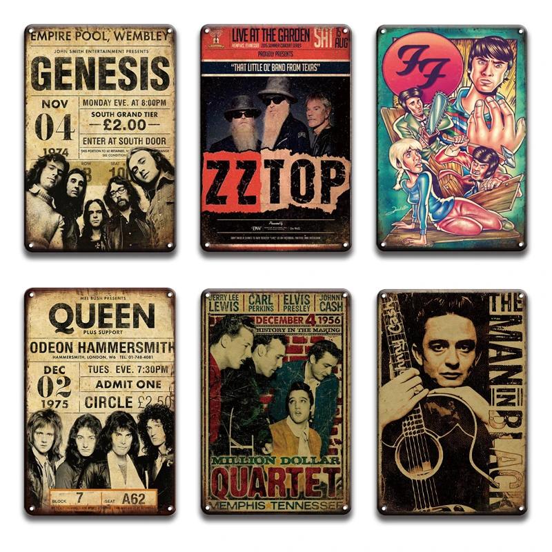 Rock N Roll Metal Poster, Tin Sign, Vintage Johnny Cash, Retro Plaque, Pub, Bar, Man Cave, Home Decoration Plates