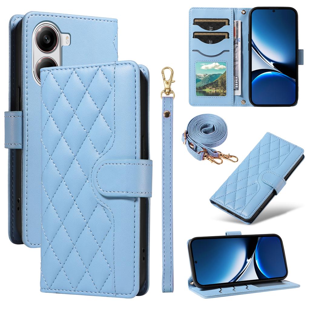 For Xiaomi Redmi Turbo 4 5G/Poco X7 Pro 5G Wallet Case Rhombus Leather Phone Cover with Strap
