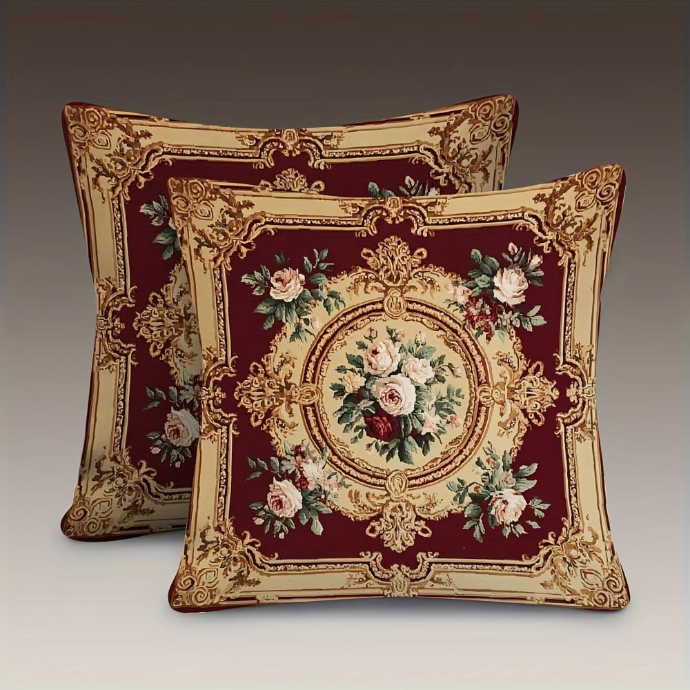 2pcs, Pillowcases 45X45 Cm, Traditional French Floral Pattern, Soft Smooth Touch Polyester Short Plush Fabric, Single-Sided Printing, Suitable for Sof