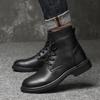 Mode Herrenschuh Echtes Leder Herren High Top Schuhe Schnürschuhe Herren Winter Plüsch Schneestiefel Männlich Bequeme Sneaker Motorradstiefel Herren