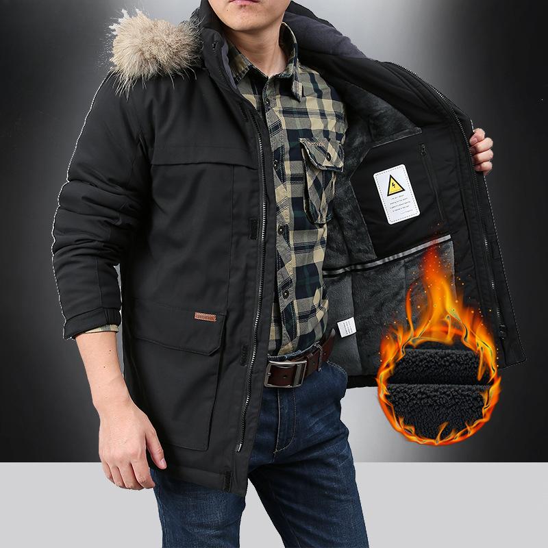 

Стеганая куртка, ворсистая и утолщенная свободная меховая куртка с воротником, мужская быстросохнущая повседневная зимняя стеганая куртка для активного отдыха XXXXL чёрный