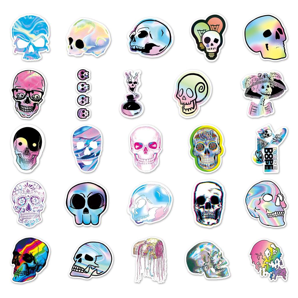 50 PCS Skull Holographic Graffiti Sticker - Metallic Laser Cool DIY Decals for Phone Notebook Helmet Skateboard Luggage, Waterproof Vinyl Stickers
