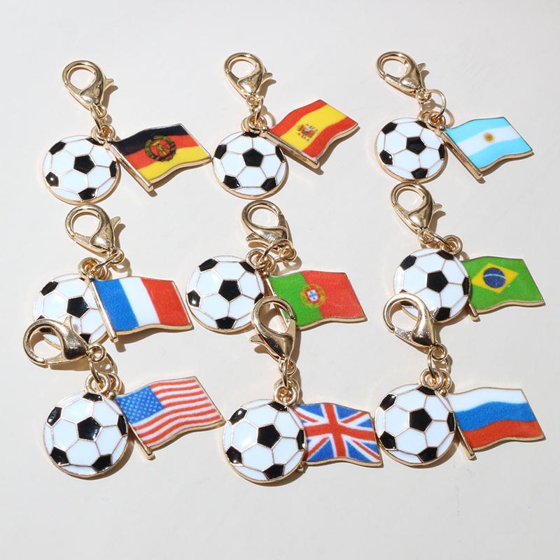 10Pcs DIY Enamel Football and Flag Charms Pendant with Lobter Clasp Craft Keychain Jewelry Making Accessories Findings