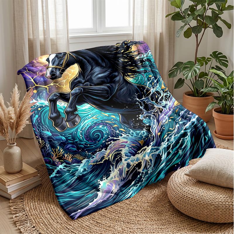Ethereal Horse In Motion Theme Blanket Lightweight Warm Flannel Blanket Decorative Throw Blanket for Home Decoration