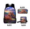 Grasland Pferdemuster dreiteiliges Rucksack-Federmäppchen-Umhängetaschen-Set lässig 3D-bedrucktes Rucksack-Set