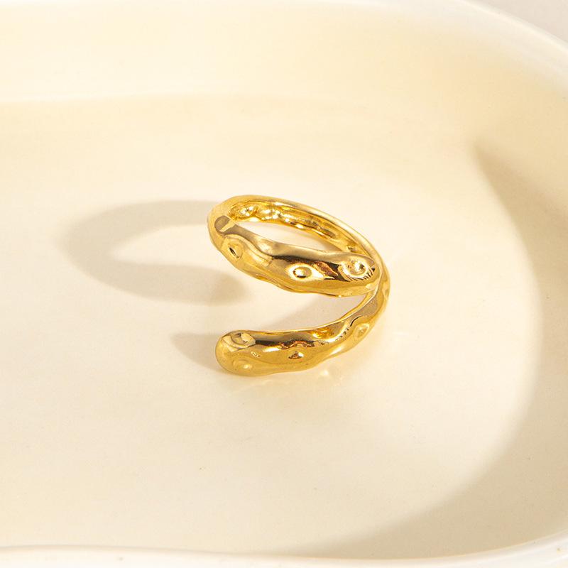 European-American Geometric Gold-Plated Stainless Steel Open Ring for Women