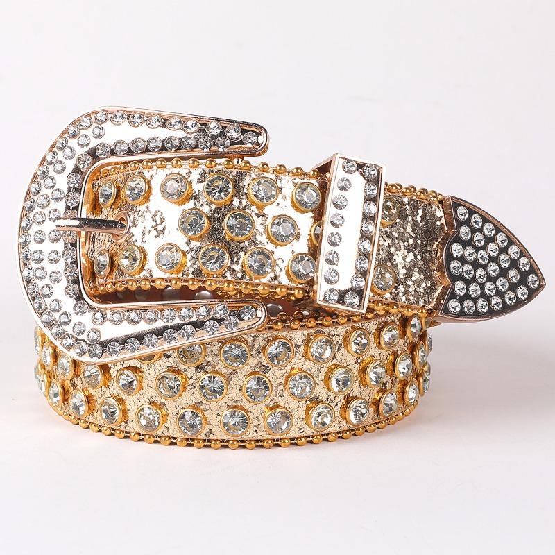 Mei Men's and Women's Leather Belts - Punk Rock Trendy Rhinestone Embellished Wide Belt