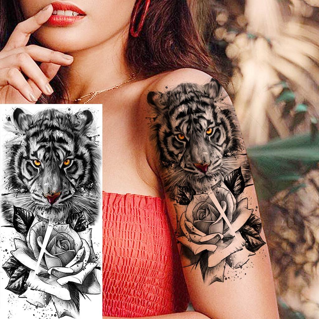 1 Sheet Black Flower Temporary Tattoos For Women Girls Realistic Fake Flora Floral Peony Tattoo Sticker Body Art Painting Decal