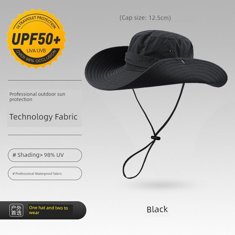 

Sun-Shade Fisherman Hat Men Summer Hiking Sun Hat UV Protection Denim Alpine Cap Quick-Drying Sun Protection Hat Children Black All yards