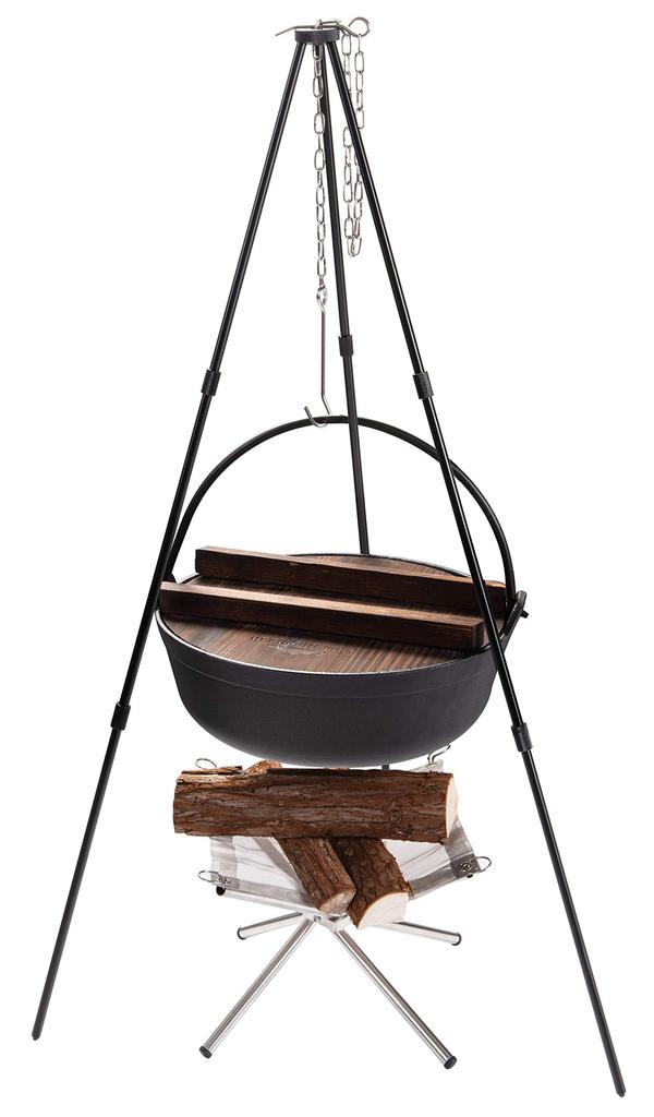 CAMPING MOON Tripod M, 3-Tier Folding Campfire Tripod, 15kg Max Weight Capacity, Storage Case Included, Black Gear, MS-080-BK