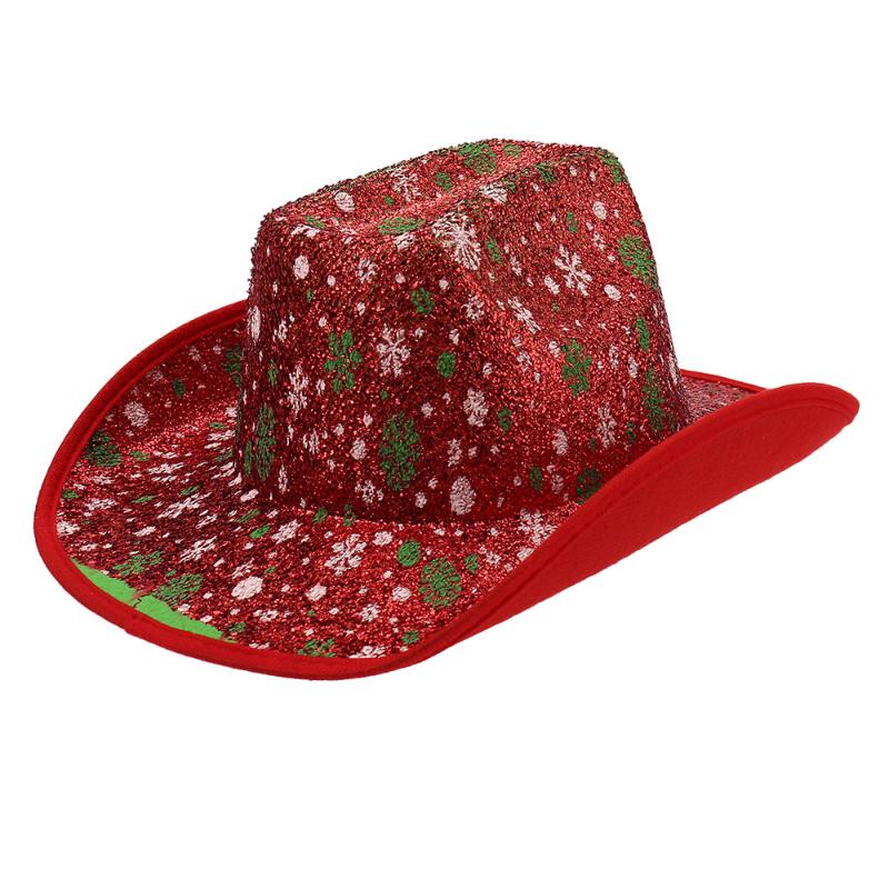 Red Christmas Cowboy Hat Santa Claus Decoration Holiday Party Props Wide Brim Cowgirl Hat Jazz Hat