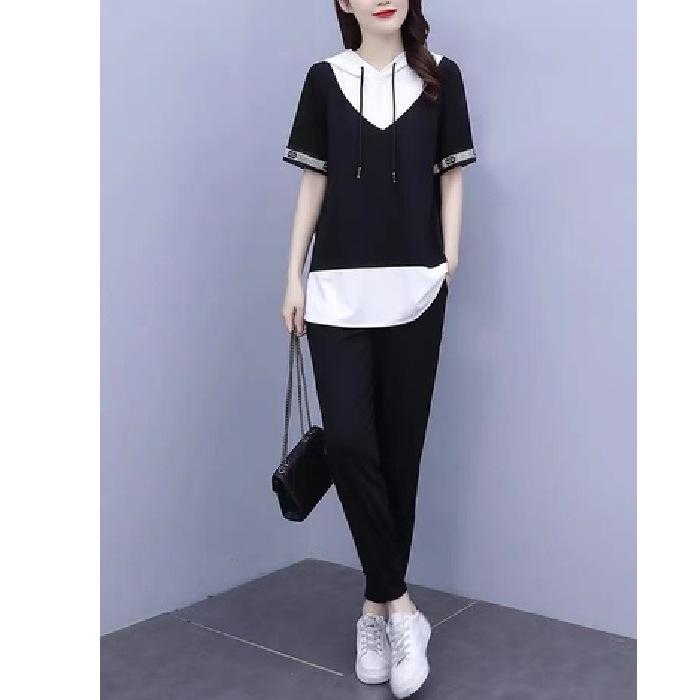 

Летние женские наряды для полных девушек больших размеров скрывают свою плоть и выглядят стройными и уменьшающими возраст нарядами. Повседневные и модные костюмы. Набор из двух частей 4XL чёрный