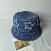 New Five Pointed Star Patch Denim Fisherman Hat For Women, Sweet Retro Street Versatile Bucket Hat