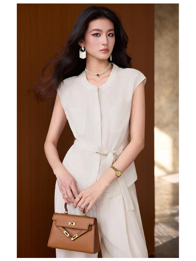 Women's High-End Linen Vest Suit: 2026 Cross-Border Casual Waistcoat Set