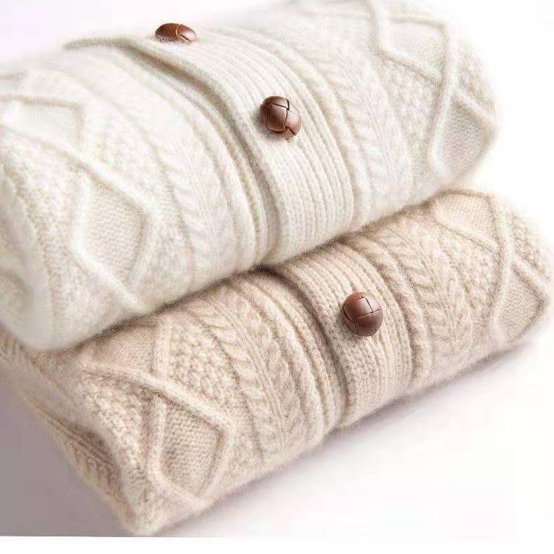 Women's Wool Cardigan Coat - Autumn/Winter Thick Cashmere, Short Loose Knit, Long Sleeve Sweater