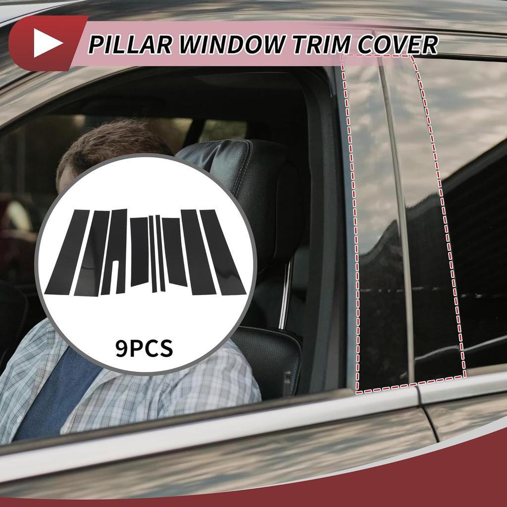9 Pcs Door Pillar Window Trim for Lincoln MKT 2010-2015 Front Rear Left Right Anti Scratch Sticker Pillar Posts Door Outer Exterior Cover Black