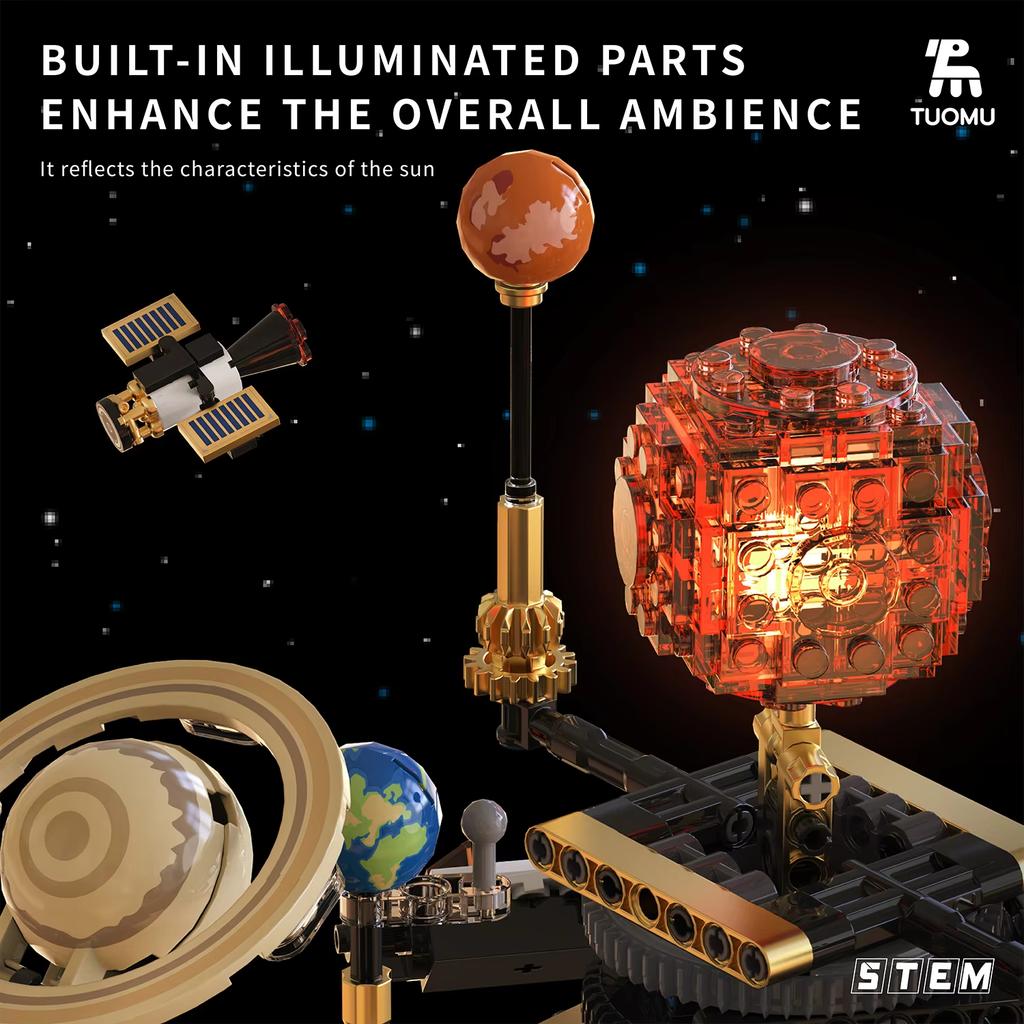 STEM Universo Rotante Elettrico Sistema Solare Elettrico Luce Blocchi da Costruzione MOC Modello Sole Terra Educazione Scientifica Spaziale Giocattolo per Bambini