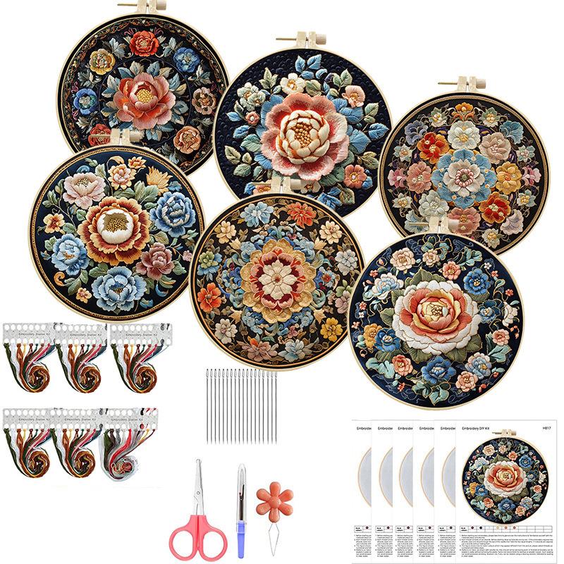 1pc Floral Embroidery DIY Fabric Craft Kit with Tools