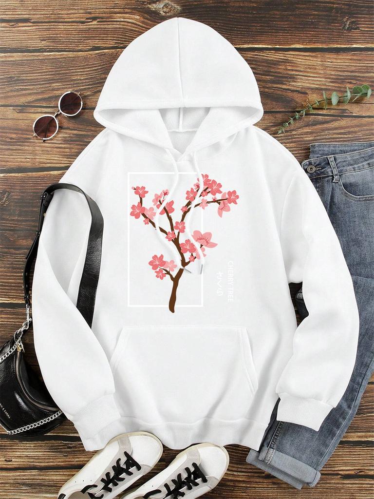Cherry Tree In Full Bloom Men Women Clothes Hip Hop Fleece Hoodie Autumn Loose Hoodies Casual Pullover Crewneck Couple Hoodies