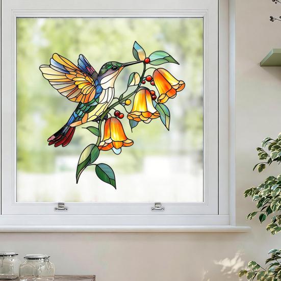 Spring Window Cling Stained Glass Floral Birds Butterflies Decorative Sticker Reusable Static Glass Decal