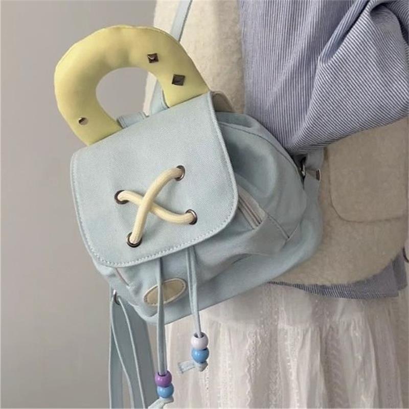 

Сумка женская симпатичная рюкзак ниша 2024 девушка новая джинсовая пригородная студенческая контрастного цвета рюкзак школьный светло-синий