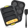 Set of 3 Silicone Baguette Pan and Hamburger Bun Pan Set with Spatula Nonstick 4 Wave Baguette Baking Tray 6 Cup Hamburger Bun Mold for Homemade