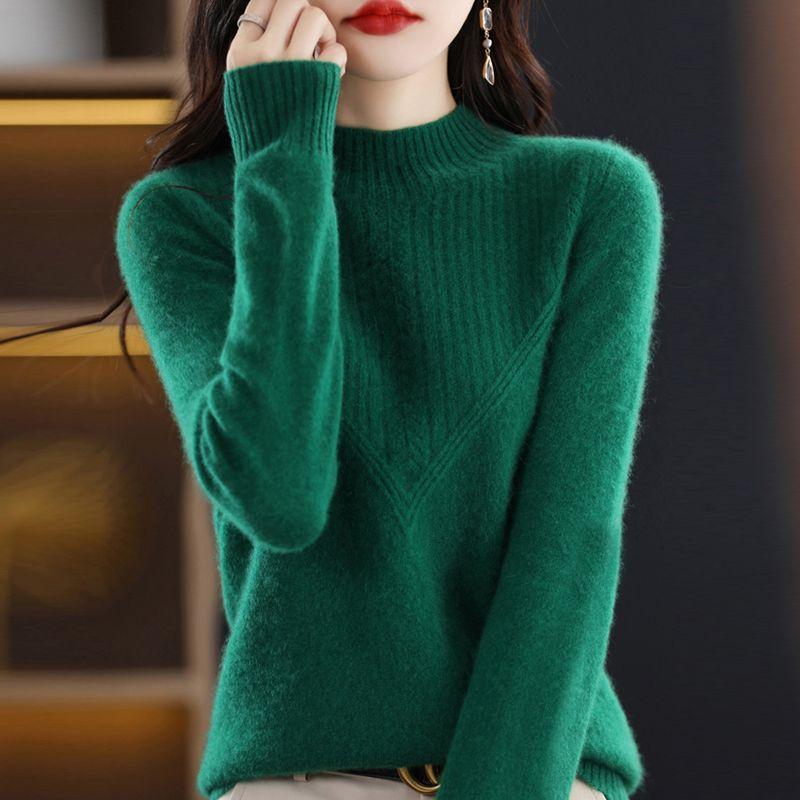 

Pure Color Pullover Inner Wear Cashmere Sweater Women s 2025 Fall and Winter New Arrival Loose Mock Neck Wool Knitting Bottoming Shirt Emerald 2XL(65.00 kg-72.50 kg)