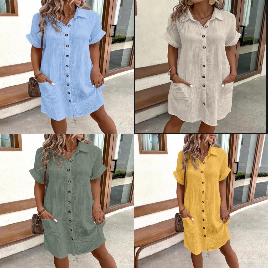 Polyester A Line Dress With Button Details For Casual Summer Wear