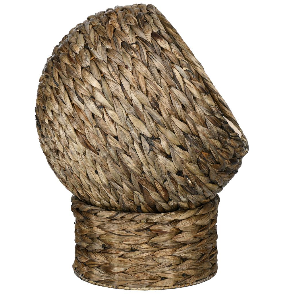 Woven Banana Leaf Elevated Cat Bed Wicker Kitten Basket Pet Den. House Cosy Cave with Soft Cushion Dome 40x37x51cm Grey