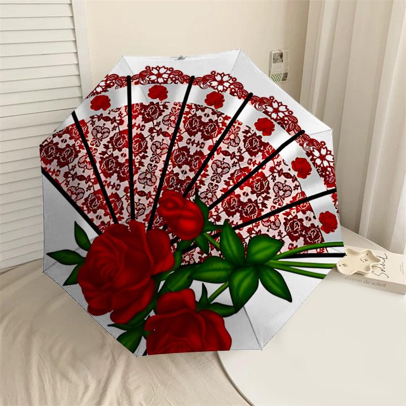 

1PC fan lace Umbrella-8-Rib Reinforced, Automatic Open, Lightweight & Durable, Cute Fashion Accessory for Outdoor-T201
