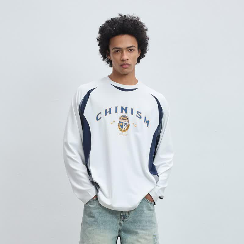 CHINISM Men s Color-Block Print Quick-Dry Long Sleeve T-Shirt M
