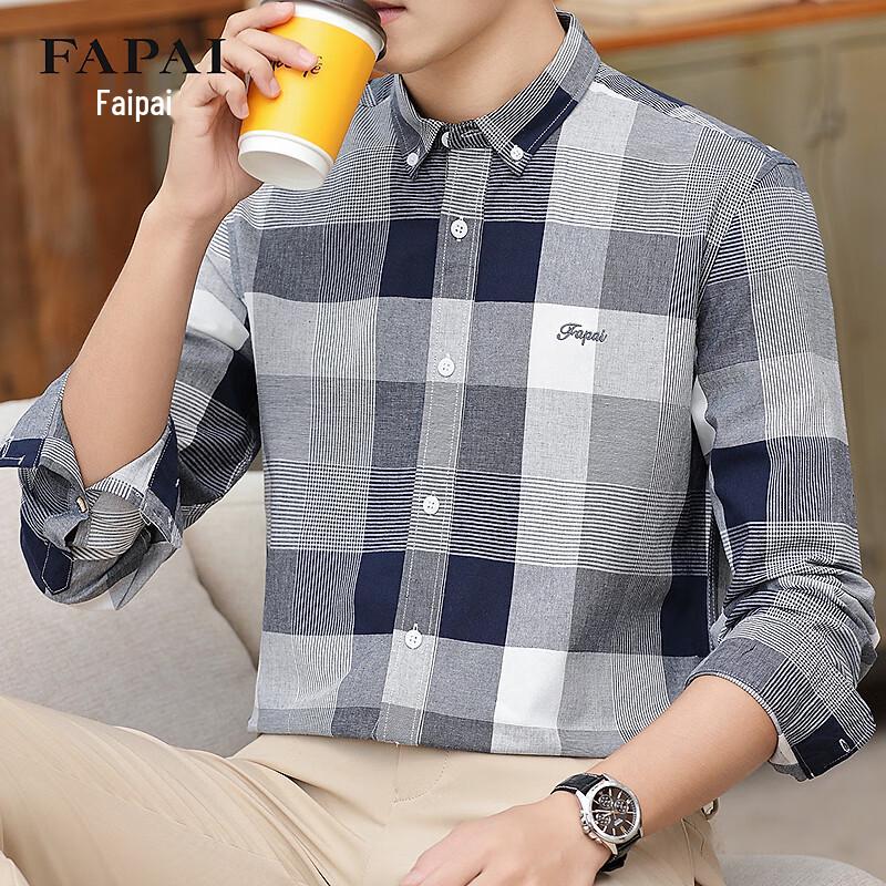 FAPAI Men s 100% Cotton Oxford Plaid Long Sleeve Shirt S
