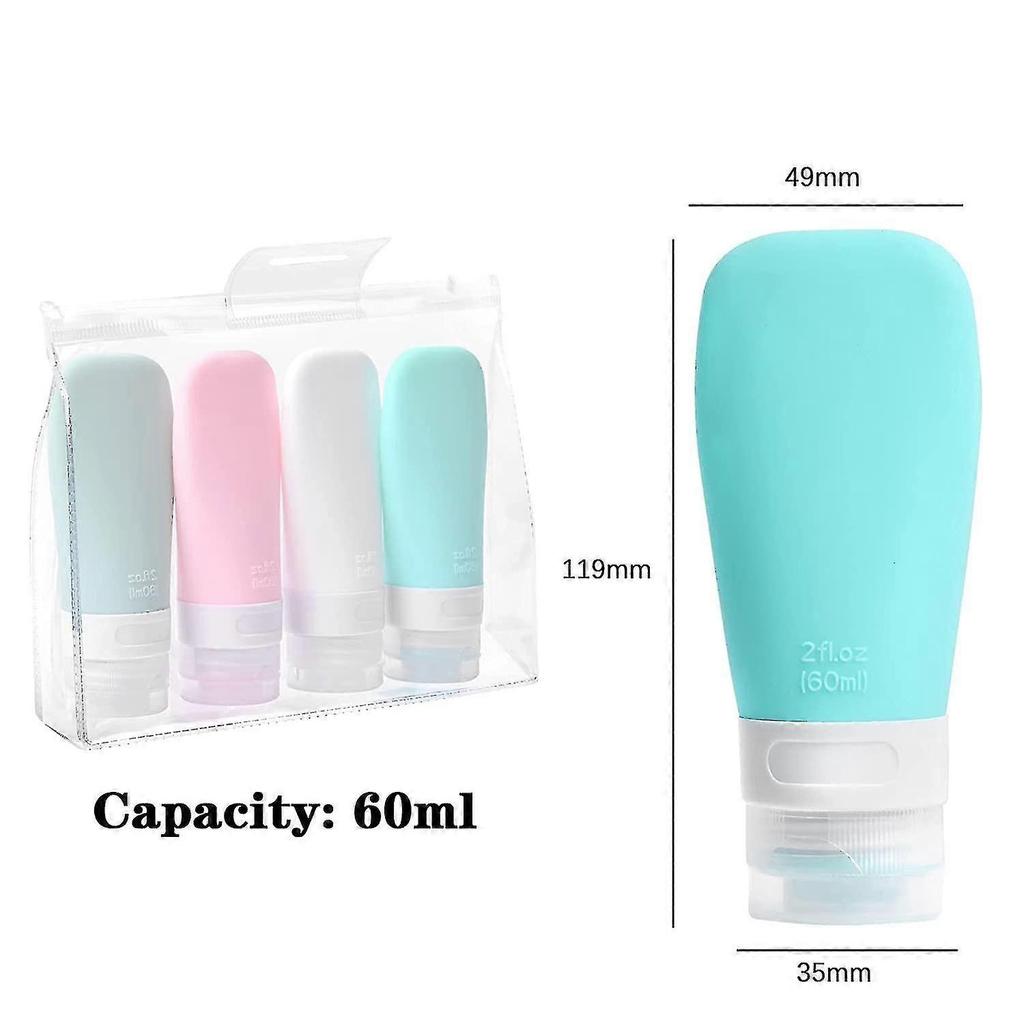 60ml Silicone Travel Bottles Set with Clear Toiletry Bag - 4 Pack for Toiletries
